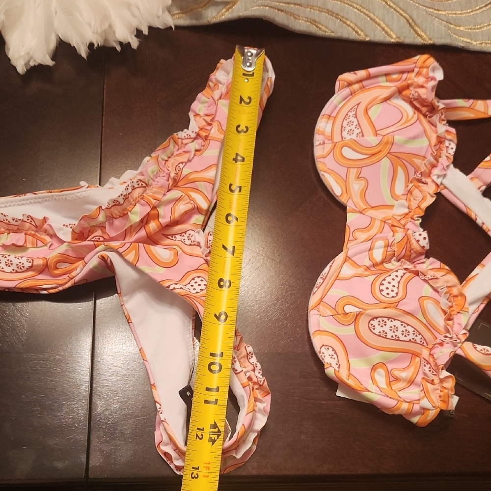 Pink Orange Patterned Ruffle Bikini Set - Picture 11 of 14